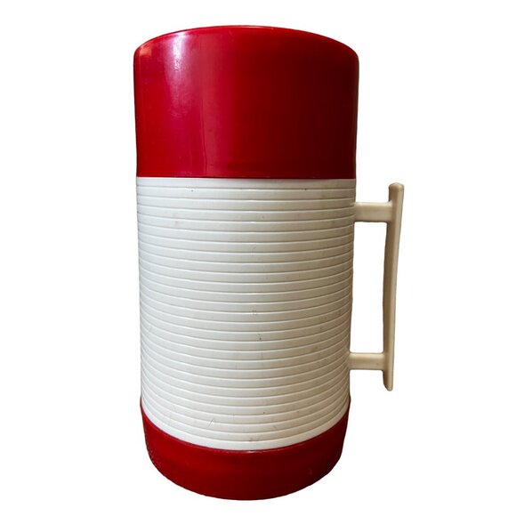 Vintage Aladdin Hy-Lo Thermos Bottle 1 Pint Complete Set Red & Cream Complete - Picture 1 of 9